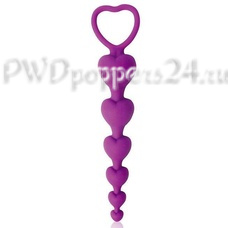 Фиолетовая анальная цепочка с сердечками - 14,5 см