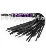 Черная многохвостовая плеть с круглой фиолетовой ручкой-зеброй - 39 см